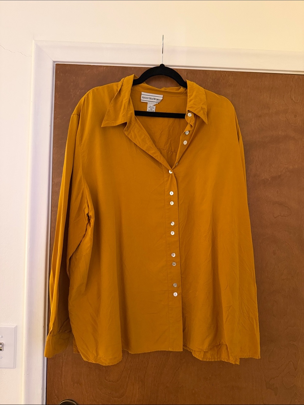 August Max Silk Button-Down Shirt in Mustard Yellow